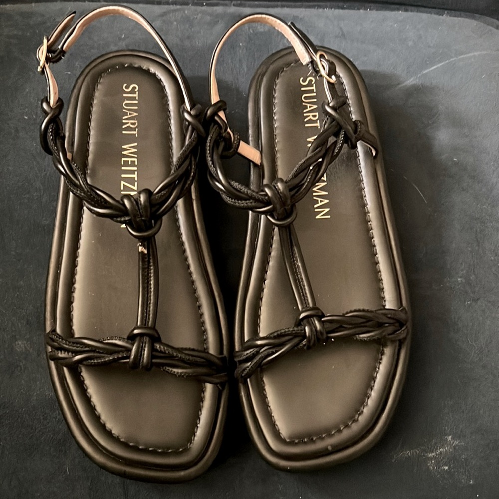 Stuart Weitzman black leather platform sandals
